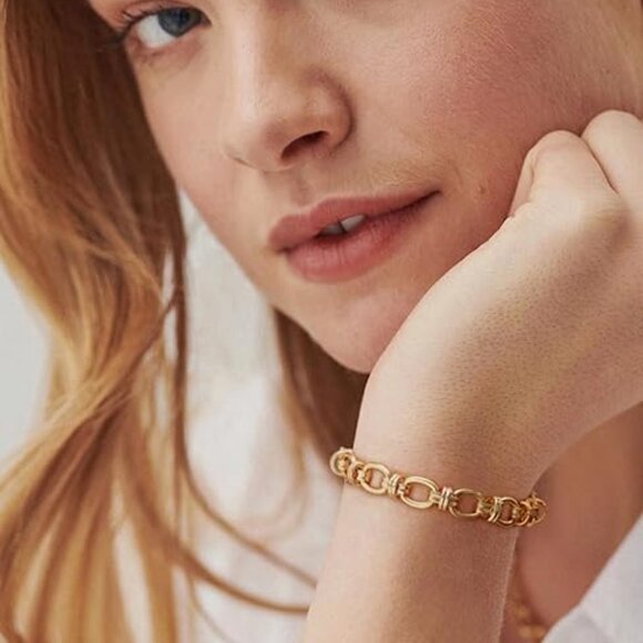 Neiman Marcus 18k Gold Plated Personalized Chunky Cuban Oval Link Chain Bracelet - Picture 5 of 5